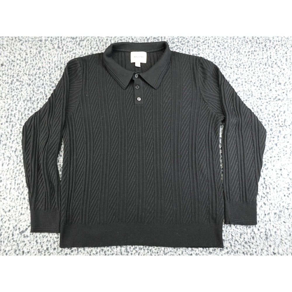 Industry Knit Polo Sweater‎ Mens Large Black Textured Long Sleeve Button